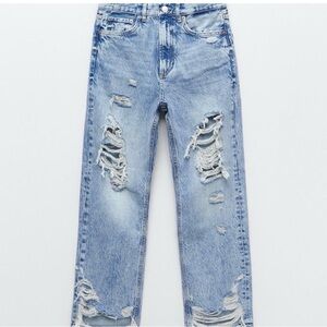 ZARA the Pepper Mom distressed hole shredded light wash denim jeans Size 2